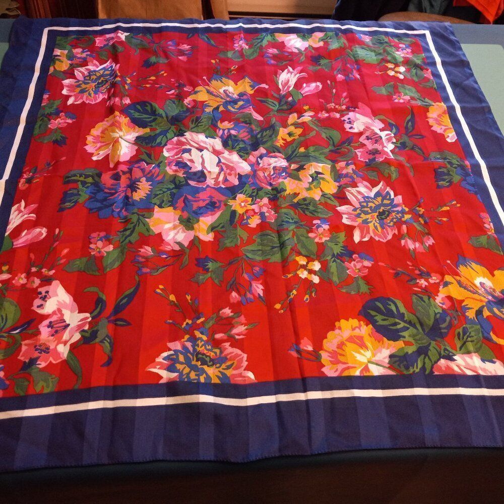 Silken Polyester by Berkshire Floral Bordered Sheer Scarf Cottagecore